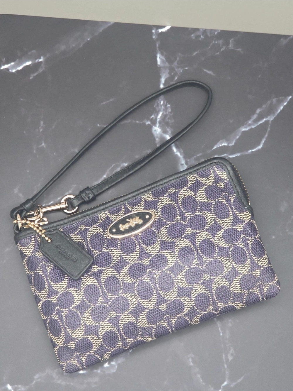 Coach Signature Canvas Wristlet - Purple and Beige